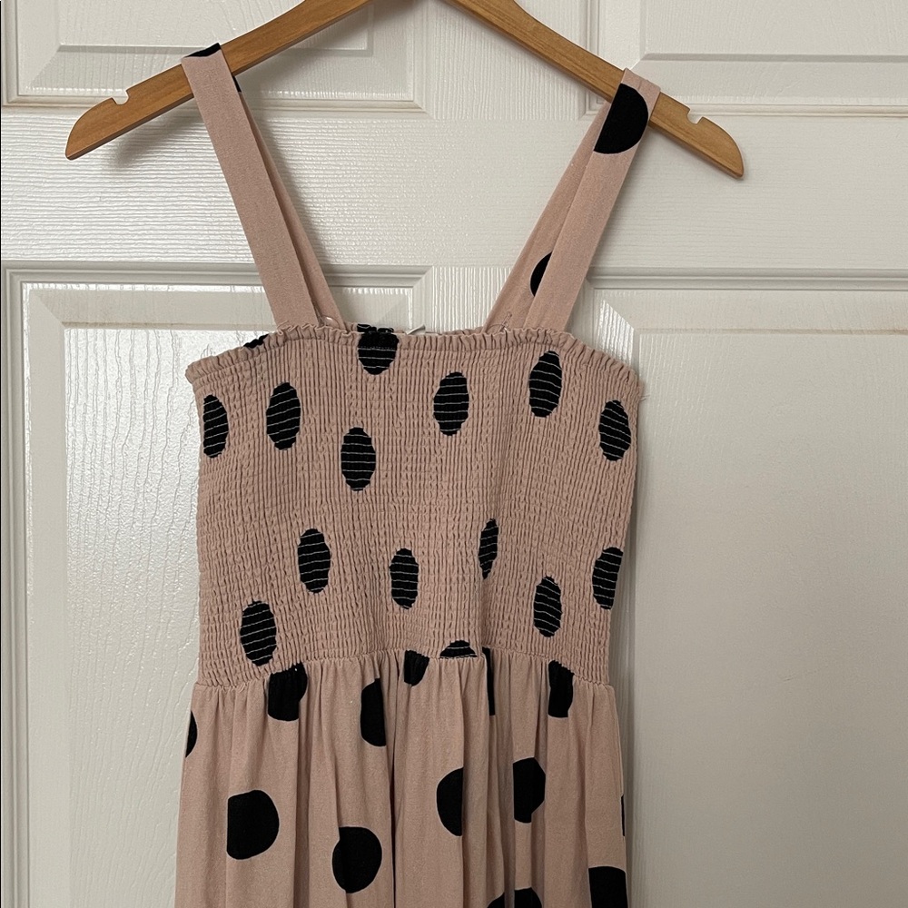 Blu Pepper beige & black polka dot retro midi maxi linen blend dress S - Picture 8 of 9